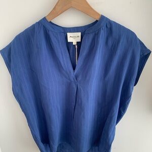 Misa Los Angeles Indigo Short-Sleeve V-Neck Blouse
